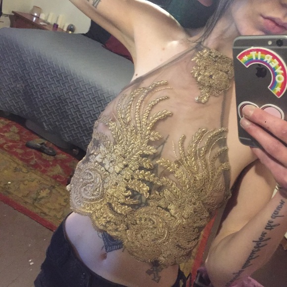 ✨sheer gold-embroidered halter✨ - Picture 2 of 8